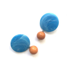 Load image into Gallery viewer, Aqua Blue Marbled with Butterscotch Dottie Earrings