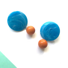 Load image into Gallery viewer, Aqua Blue Marbled with Butterscotch Dottie Earrings