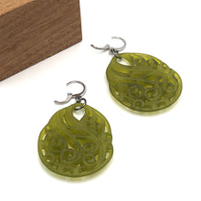 Load image into Gallery viewer, Olive Green Paisley Teardrop Earrings
