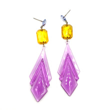 Load image into Gallery viewer, Lilac Art Deco &amp; Amber Statement Drop Earrings