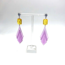 Load image into Gallery viewer, Lilac Art Deco &amp; Amber Statement Drop Earrings
