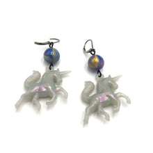 Load image into Gallery viewer, Aurora Grey &amp; Marbled Blue Unicorn Earrings