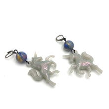 Load image into Gallery viewer, Aurora Grey &amp; Marbled Blue Unicorn Earrings