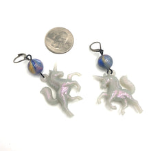 Load image into Gallery viewer, Aurora Grey &amp; Marbled Blue Unicorn Earrings