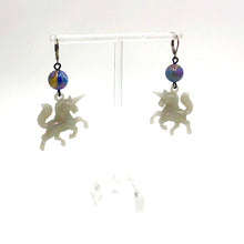 Load image into Gallery viewer, Aurora Grey &amp; Marbled Blue Unicorn Earrings
