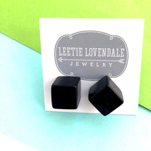 Load image into Gallery viewer, Black Lucite Jumbo Cube Stud Earrings