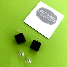 Load image into Gallery viewer, Black Lucite Jumbo Cube Stud Earrings