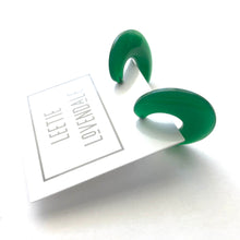 Load image into Gallery viewer, Emerald Green Art Deco Flat Hoop Earrings