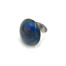 Load image into Gallery viewer, Cobalt &amp; Gold Marbled Lucite Silver Cocktail Ring