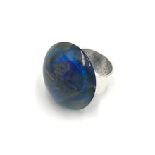 Load image into Gallery viewer, Cobalt &amp; Gold Marbled Lucite Silver Cocktail Ring