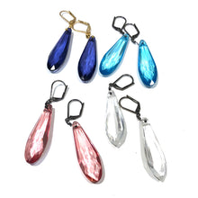Load image into Gallery viewer, Aqua Blue Faceted Briolette Leverback TearDrop Earrings