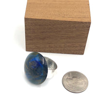 Load image into Gallery viewer, Cobalt &amp; Gold Marbled Lucite Silver Cocktail Ring