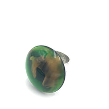Load image into Gallery viewer, Emerald &amp; Gold Marbled Lucite Silver Cocktail Ring
