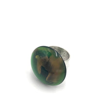 Load image into Gallery viewer, Emerald &amp; Gold Marbled Lucite Silver Cocktail Ring