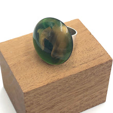 Load image into Gallery viewer, Emerald &amp; Gold Marbled Lucite Silver Cocktail Ring