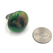 Load image into Gallery viewer, Emerald &amp; Gold Marbled Lucite Silver Cocktail Ring