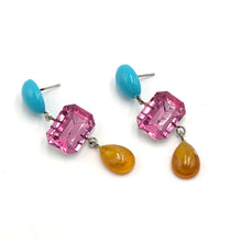 Load image into Gallery viewer, Amber &amp; Turquoise with Pink Shine Trinket Earrings