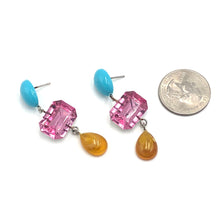 Load image into Gallery viewer, Amber &amp; Turquoise with Pink Shine Trinket Earrings