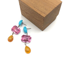 Load image into Gallery viewer, Amber &amp; Turquoise with Pink Shine Trinket Earrings