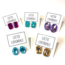 Load image into Gallery viewer, Clear Faceted Rectangle Shine-On Stud Earrings