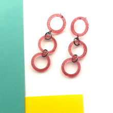 Load image into Gallery viewer, Pink Glitter Tri Dot Donut Earrings