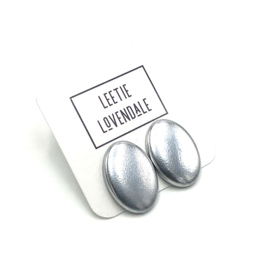 Shabby Metallic Silver Oval Stud Earrings