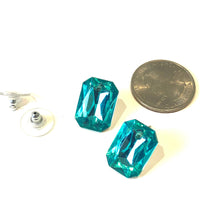 Load image into Gallery viewer, Teal Faceted Rectangle Shine-On Stud Earrings