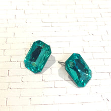 Load image into Gallery viewer, Teal Faceted Rectangle Shine-On Stud Earrings