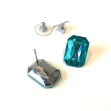 Load image into Gallery viewer, Teal Faceted Rectangle Shine-On Stud Earrings