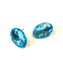 Load image into Gallery viewer, Water Blue Faceted Oval Shine-On Stud Earrings