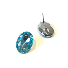 Load image into Gallery viewer, Water Blue Faceted Oval Shine-On Stud Earrings
