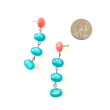 Load image into Gallery viewer, Coral &amp; Teal Moonglow Fish Scale Earrings