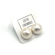 Load image into Gallery viewer, White Cotton Pearl Button Stud Earrings