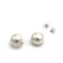Load image into Gallery viewer, White Cotton Pearl Button Stud Earrings
