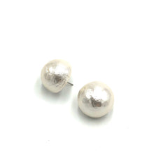 Load image into Gallery viewer, White Cotton Pearl Button Stud Earrings