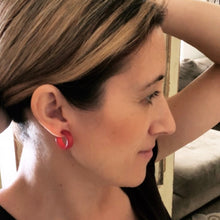 Load image into Gallery viewer, Cherry Red Moonglow Hugger Hoop Earrings