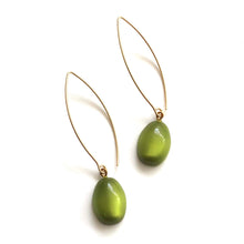 Load image into Gallery viewer, Olive Moonglow Oval RainDrop Earrings