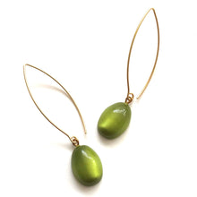 Load image into Gallery viewer, Olive Moonglow Oval RainDrop Earrings
