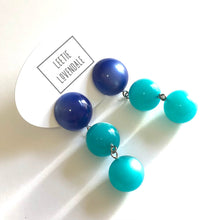 Load image into Gallery viewer, Sapphire Blue &amp; Teal Moonglow Tri-Bead Earrings *