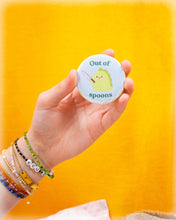 Load image into Gallery viewer, "Out of Spoons" Dinosaur Pinback Button