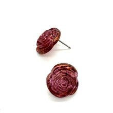 Load image into Gallery viewer, Mercury Lucite Carved Floral Rose Stud Earrings