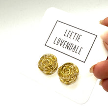 Load image into Gallery viewer, Mercury Lucite Carved Floral Rose Stud Earrings