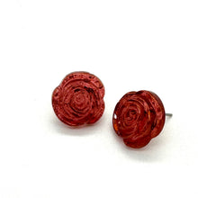 Load image into Gallery viewer, Mercury Lucite Carved Floral Rose Stud Earrings