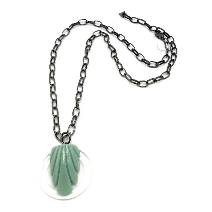 Light Jade Green Carved Deco Chain Necklace