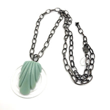 Load image into Gallery viewer, Light Jade Green Carved Deco Chain Necklace