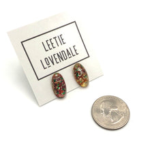 Load image into Gallery viewer, Deep Red &amp; Green Foil Long Oval Glass Studs