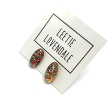 Load image into Gallery viewer, Deep Red &amp; Green Foil Long Oval Glass Studs