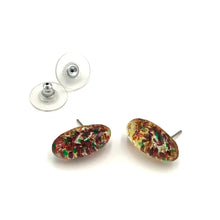Load image into Gallery viewer, Deep Red &amp; Green Foil Long Oval Glass Studs