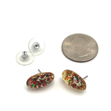 Load image into Gallery viewer, Deep Red &amp; Green Foil Long Oval Glass Studs