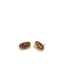 Load image into Gallery viewer, Deep Red &amp; Green Foil Long Oval Glass Studs